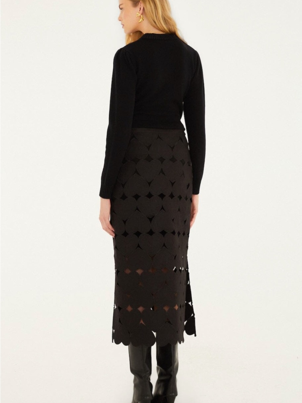 Brand New FARM Rio Black Heart Midi Skirt - Picture 2 of 14